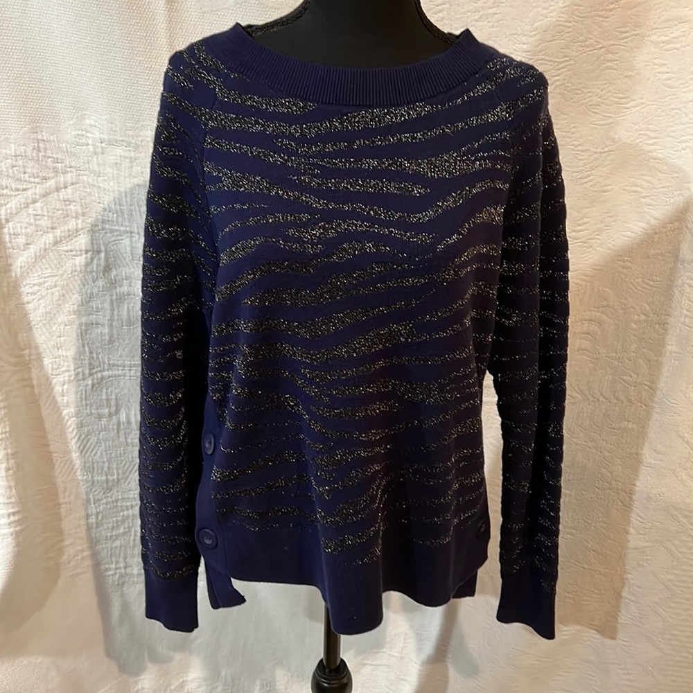 You Do You Stella & Dot blue and black metallic sweater,‎ size medium